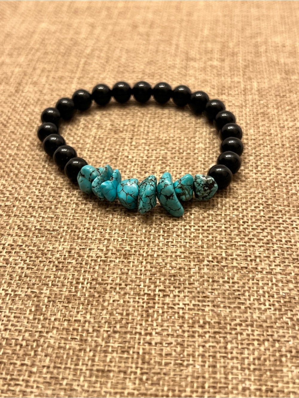 Men's Black Bead Bracelet with Turquoise Chip Accents